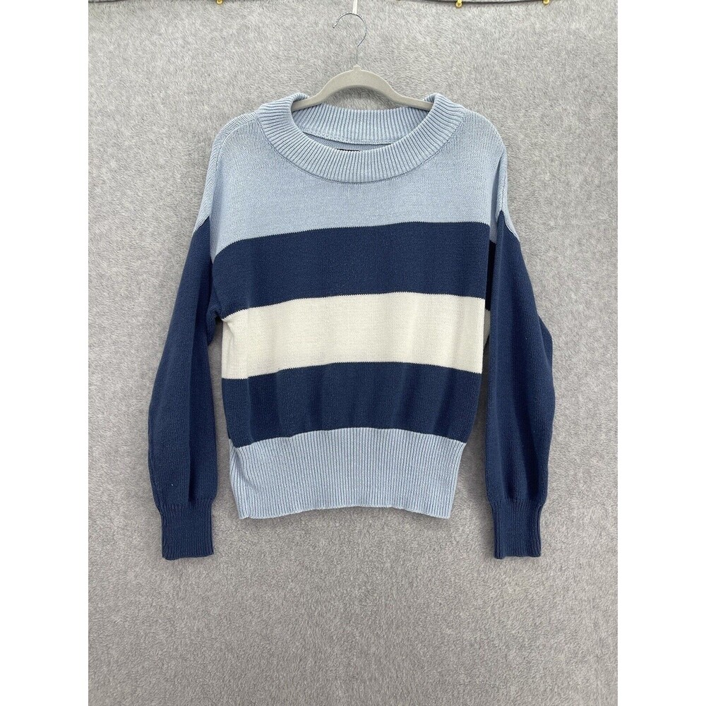 Lucky Brand Women's Pullover Sweater Blue Striped Long Sleeve Size Small Knit